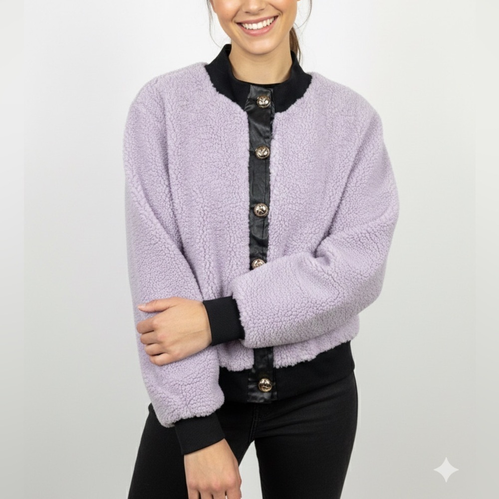 NWT Jules Kae Ally Short Sherpa Fleece Jacket Faux Fur Lilac Sz XS